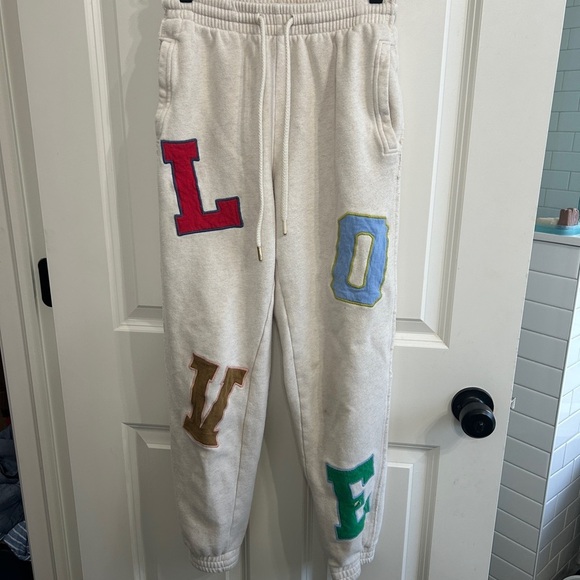 aerie Pants - Aerie size XS women’s cream sweatpants LOVE colorful letter patches